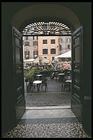 Looking out into the open-air market in the Campo de Fiori (Rome)