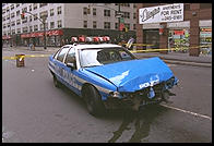 Police car following accident. Manhattan 1995.