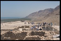 Crowd of tourists at Qumran, taking pictures of the cave where the Dead Sea Scrolls were found.