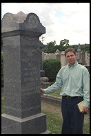 Douglas at Harry Gittes's headstone.  Nick Gittes's funeral.  Pride of Boston cemetery.  Woburn, Massachusetts